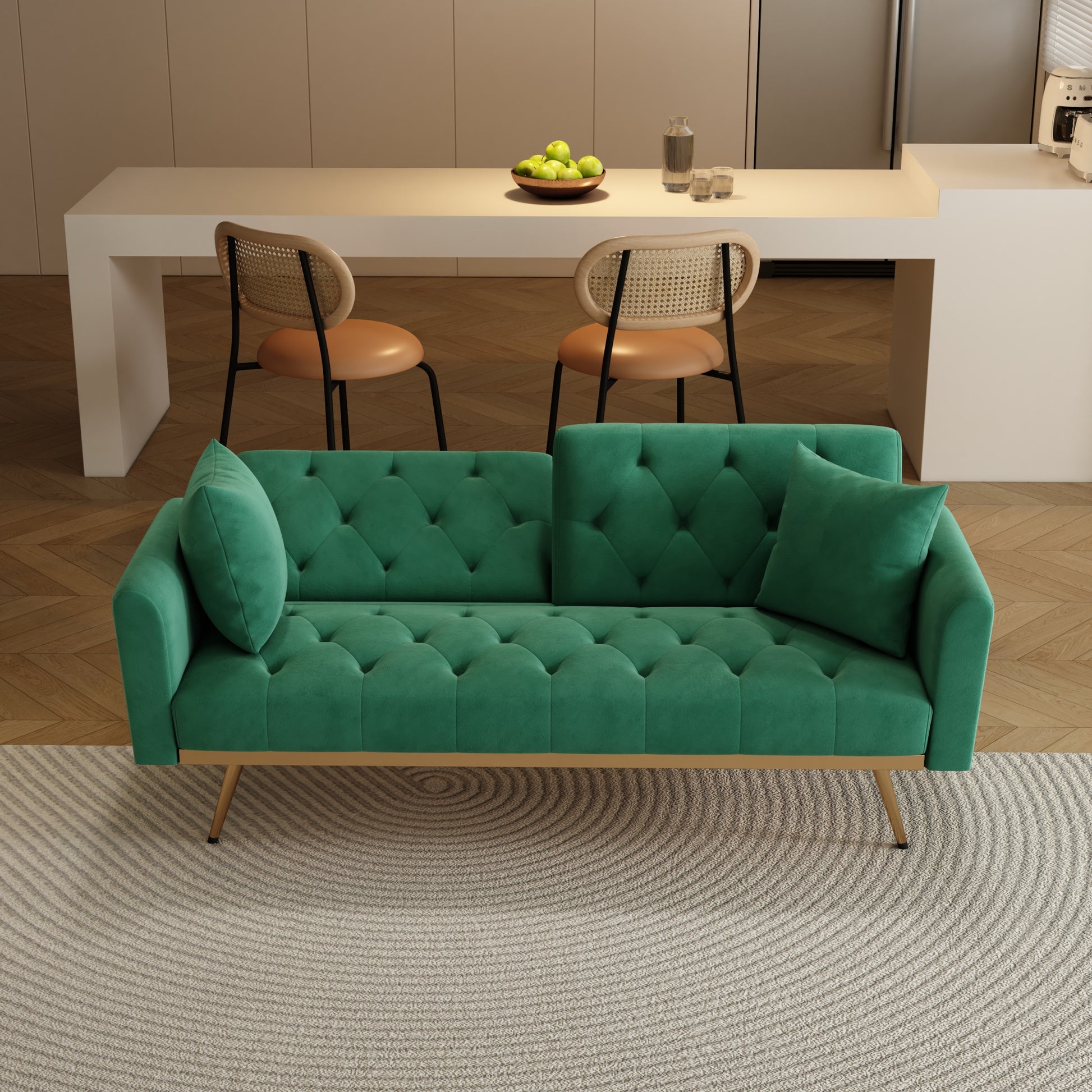 The 68.3 "Green Velvet Sofa Bed Is Beautiful And Easy To Assemble Green Velvet 2 Seat