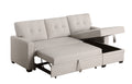 Upholstered Pull Out Sectional Sofa With Chaise Beige Foam Linen