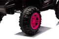 12V7A*1 30W*4 Four Wheel Drive Leather Seat One Button Start,Forward And Backward, High And Low Speed, Music, Front Light, Power Display, Two Doors Can Open, 2.4G R C, Seat Belt Four Wheel Absorber Pink Iron Plastic