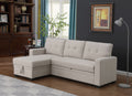 Upholstered Pull Out Sectional Sofa With Chaise Beige Foam Linen