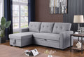 Upholstered Pull Out Sectional Sofa With Chaise Light Gray Foam Linen