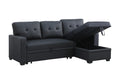 Upholstered Pull Out Sectional Sofa With Chaise Black Faux Leather