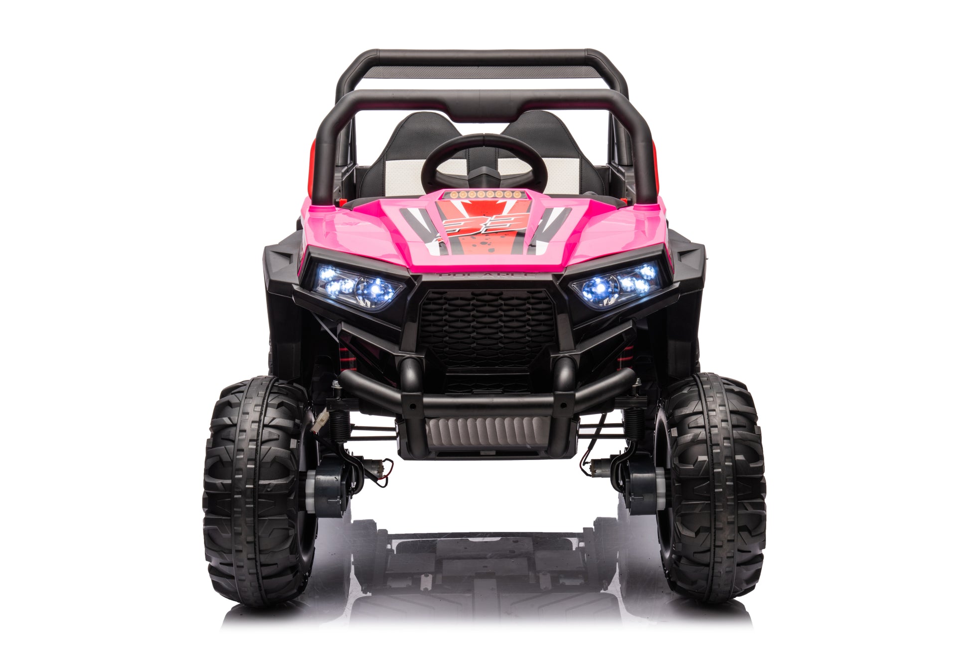 12V7A*2 30W*4 Four Wheel Drive Leather Seat One Button Start,Forward And Backward, High And Low Speed, Music, Front Light, Power Display, Two Doors Can Open, 2.4G R C, Seat Belt Four Wheel Absorber Pink Iron Plastic