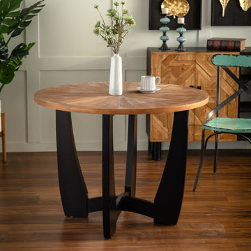 39.37 "Retro Patchwork Round Coffee Table With Scattered Pattern Tabletop And Crossed Cedar Legs Brown Solid Wood Mdf