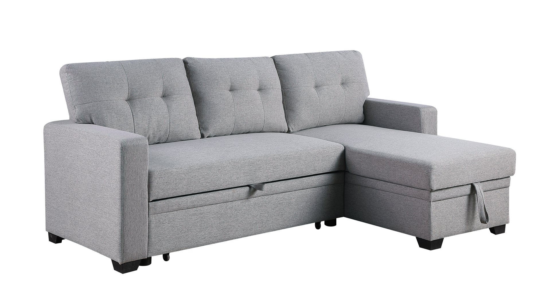 Upholstered Pull Out Sectional Sofa With Chaise Light Gray Foam Linen