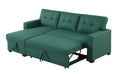 Upholstered Pull Out Sectional Sofa With Chaise Green Foam Linen