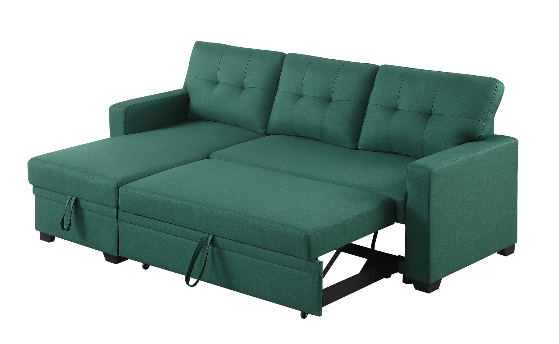 Upholstered Pull Out Sectional Sofa With Chaise Green Foam Linen