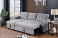 Upholstered Pull Out Sectional Sofa With Chaise Light Gray Foam Linen