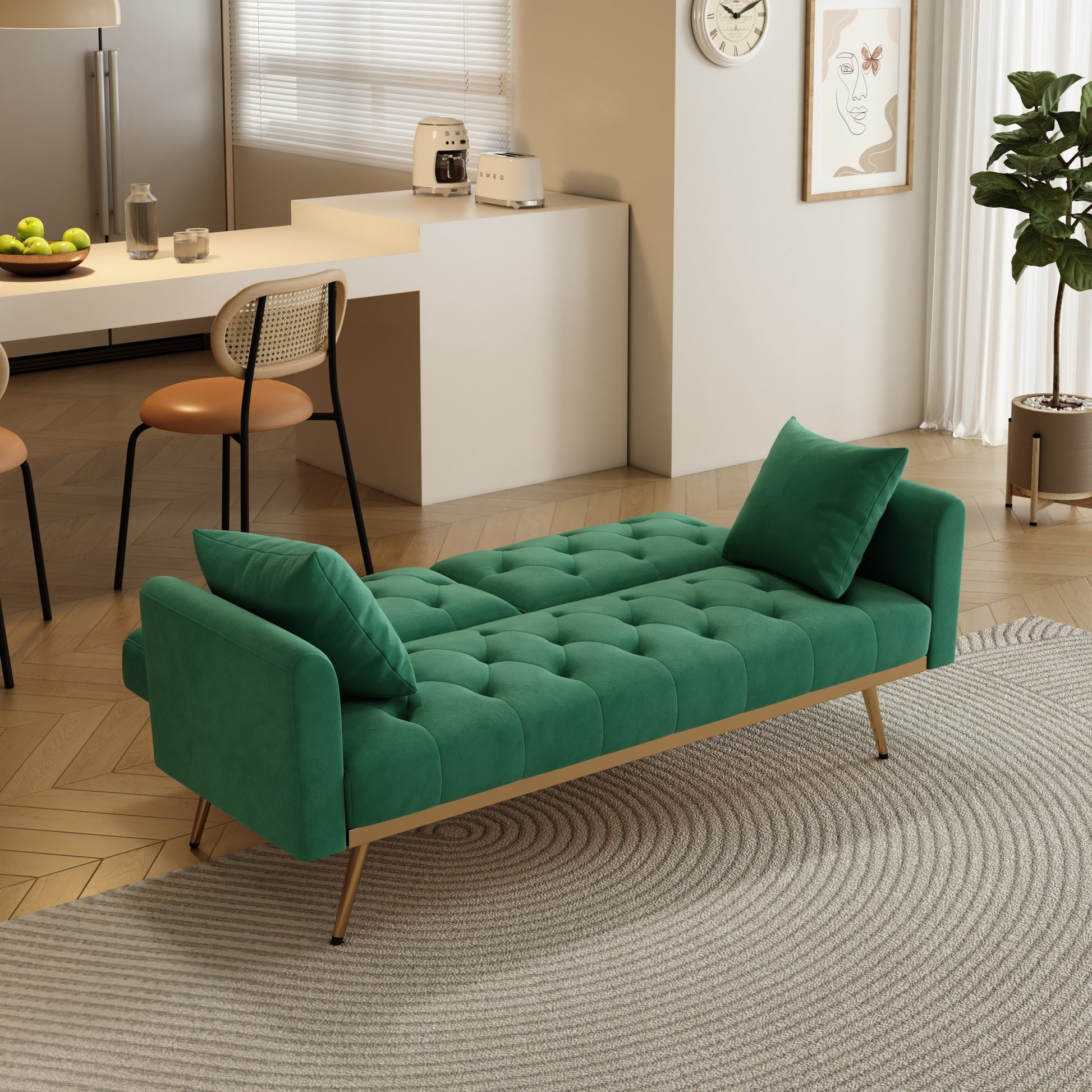 The 68.3 "Green Velvet Sofa Bed Is Beautiful And Easy To Assemble Green Velvet 2 Seat