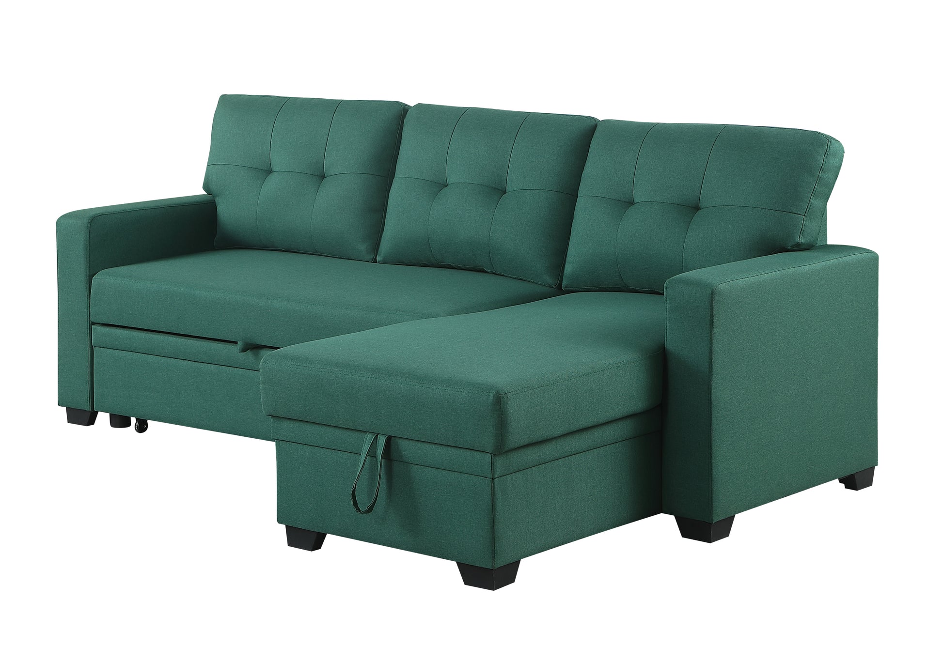 Upholstered Pull Out Sectional Sofa With Chaise Green Foam Linen