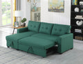 Upholstered Pull Out Sectional Sofa With Chaise Green Foam Linen