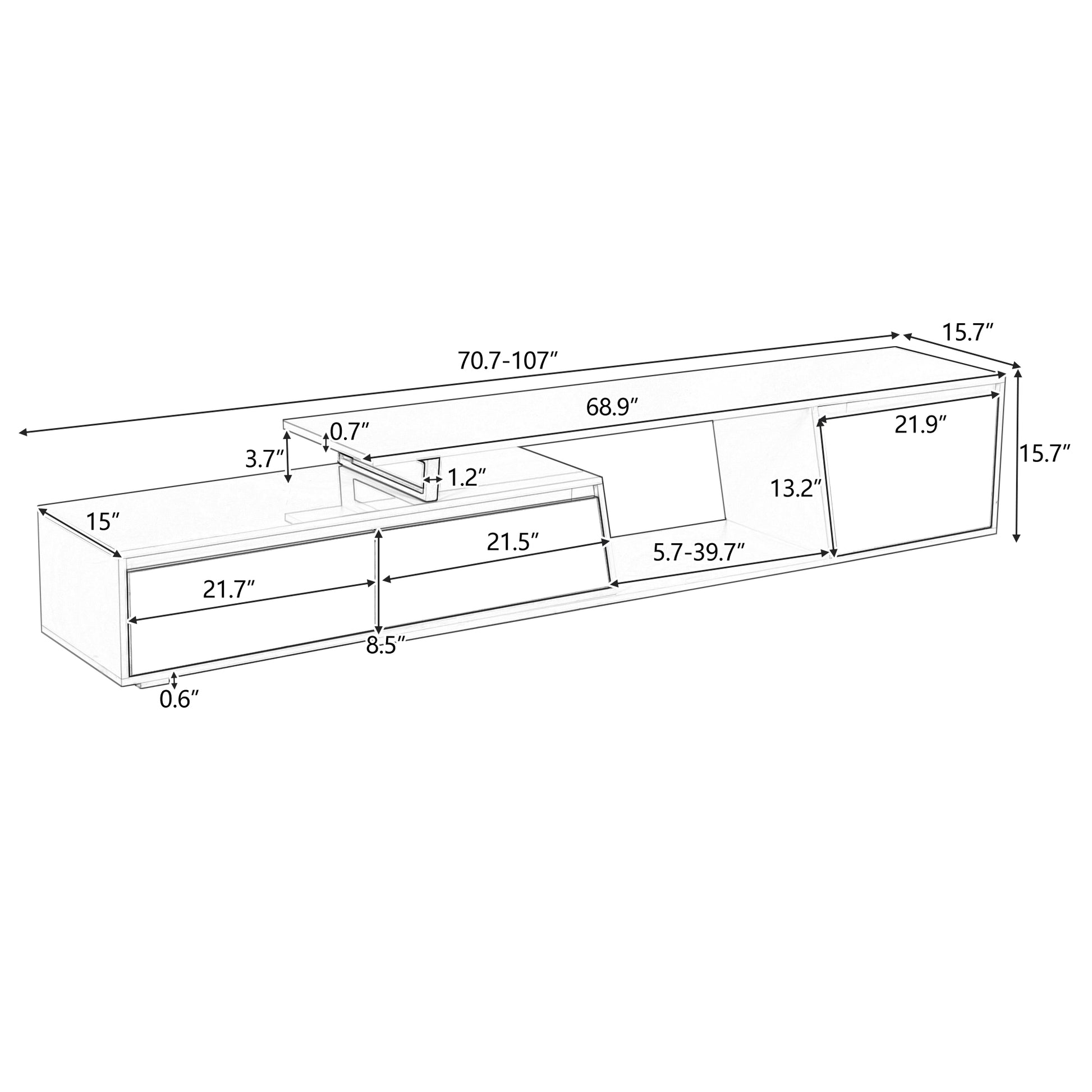 Modern, Minimalist Rectangle Extendable Tv Stand, Tv Cabinet With 2 Drawers And 1 Cabinet For Living Room, Up To 100'' Black Particle Board