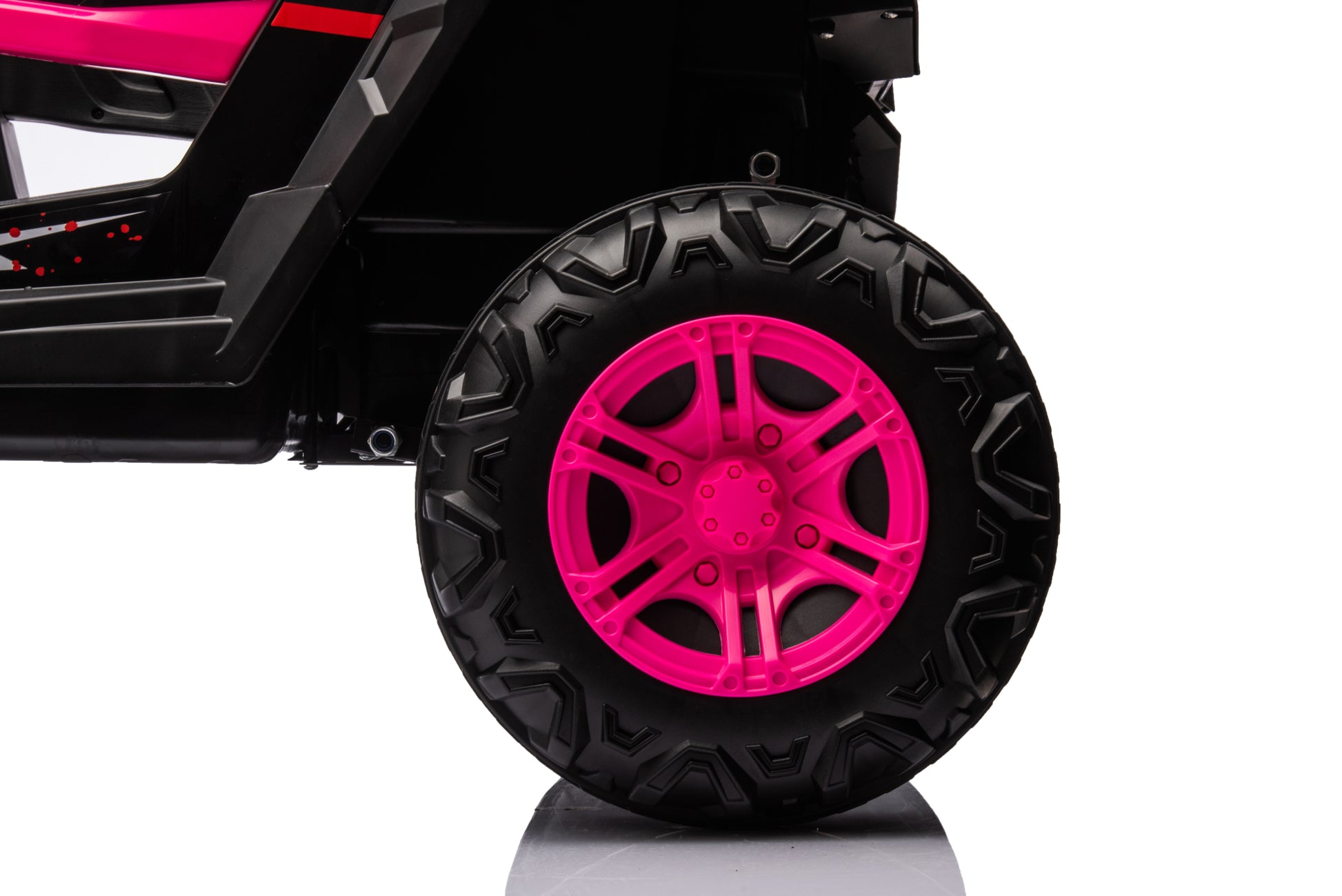 12V7A*1 30W*4 Four Wheel Drive Leather Seat One Button Start,Forward And Backward, High And Low Speed, Music, Front Light, Power Display, Two Doors Can Open, 2.4G R C, Seat Belt Four Wheel Absorber Pink Iron Plastic