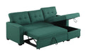 Upholstered Pull Out Sectional Sofa With Chaise Green Foam Linen