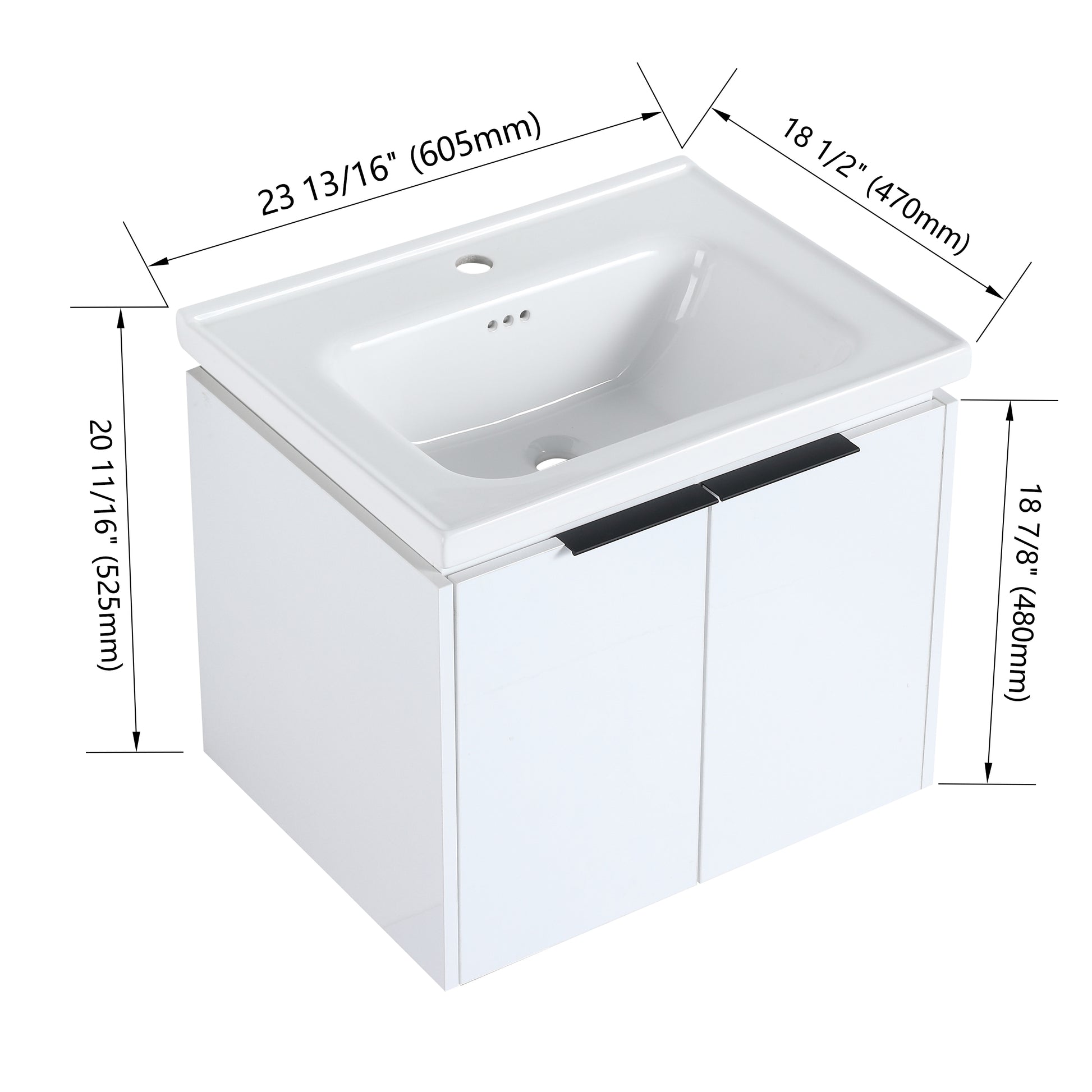 24 Inch Soft Close Doors Bathroom Vanity With Sink, Suitable For Small Bathroom White 2 Bathroom Wall Mounted Modern Plywood