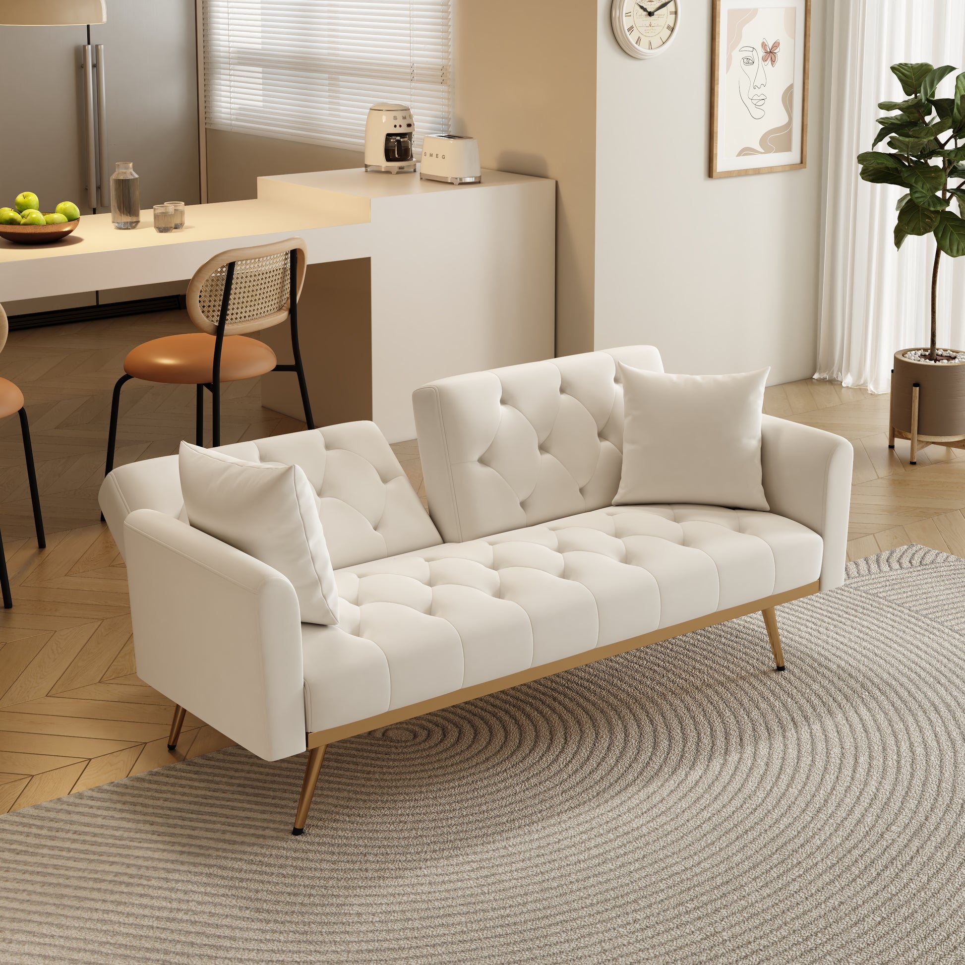 The 68.3 "Beige Velvet Sofabed Is Good Looking And Easy To Assemble Beige Velvet 2 Seat