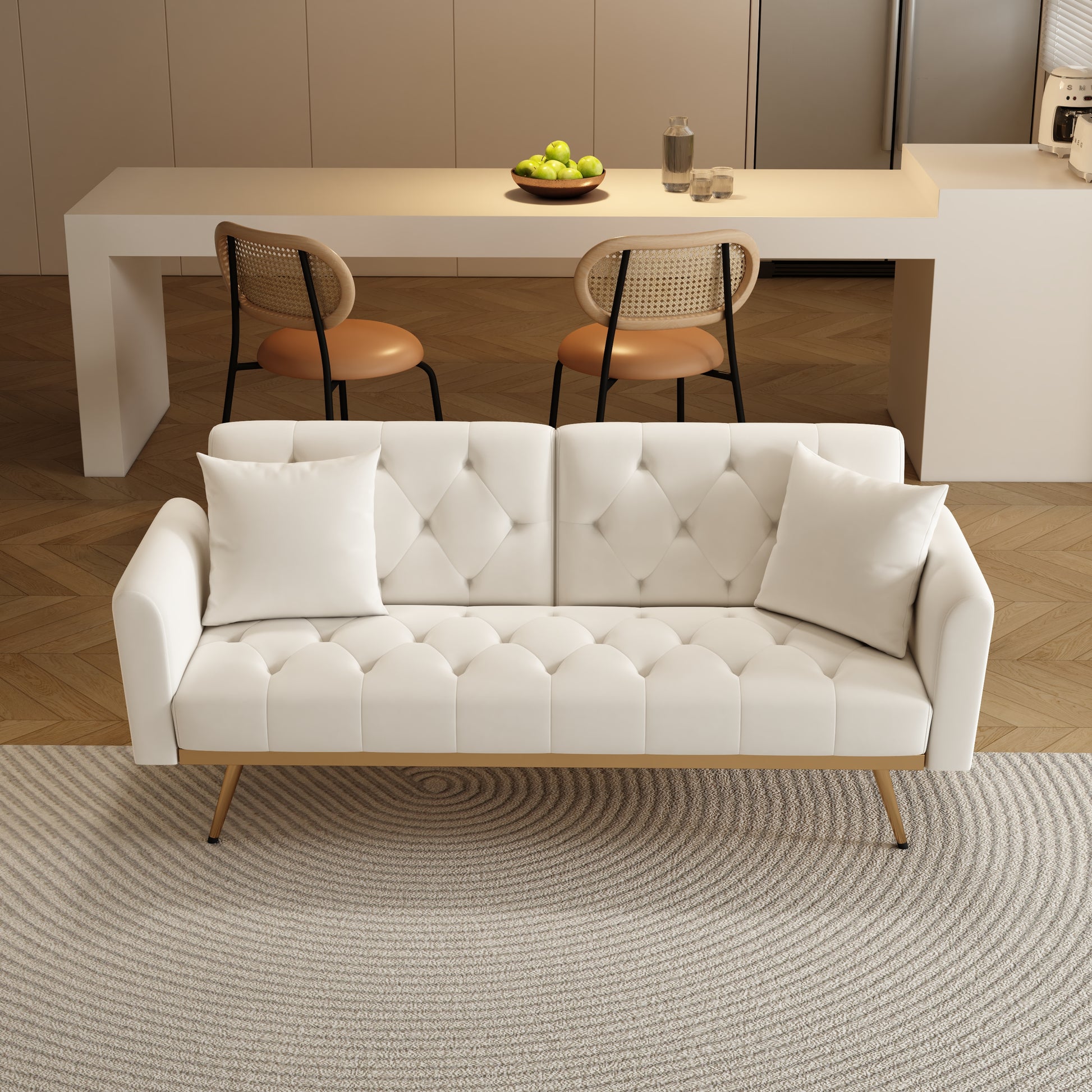 The 68.3 "Beige Velvet Sofabed Is Good Looking And Easy To Assemble Beige Velvet 2 Seat