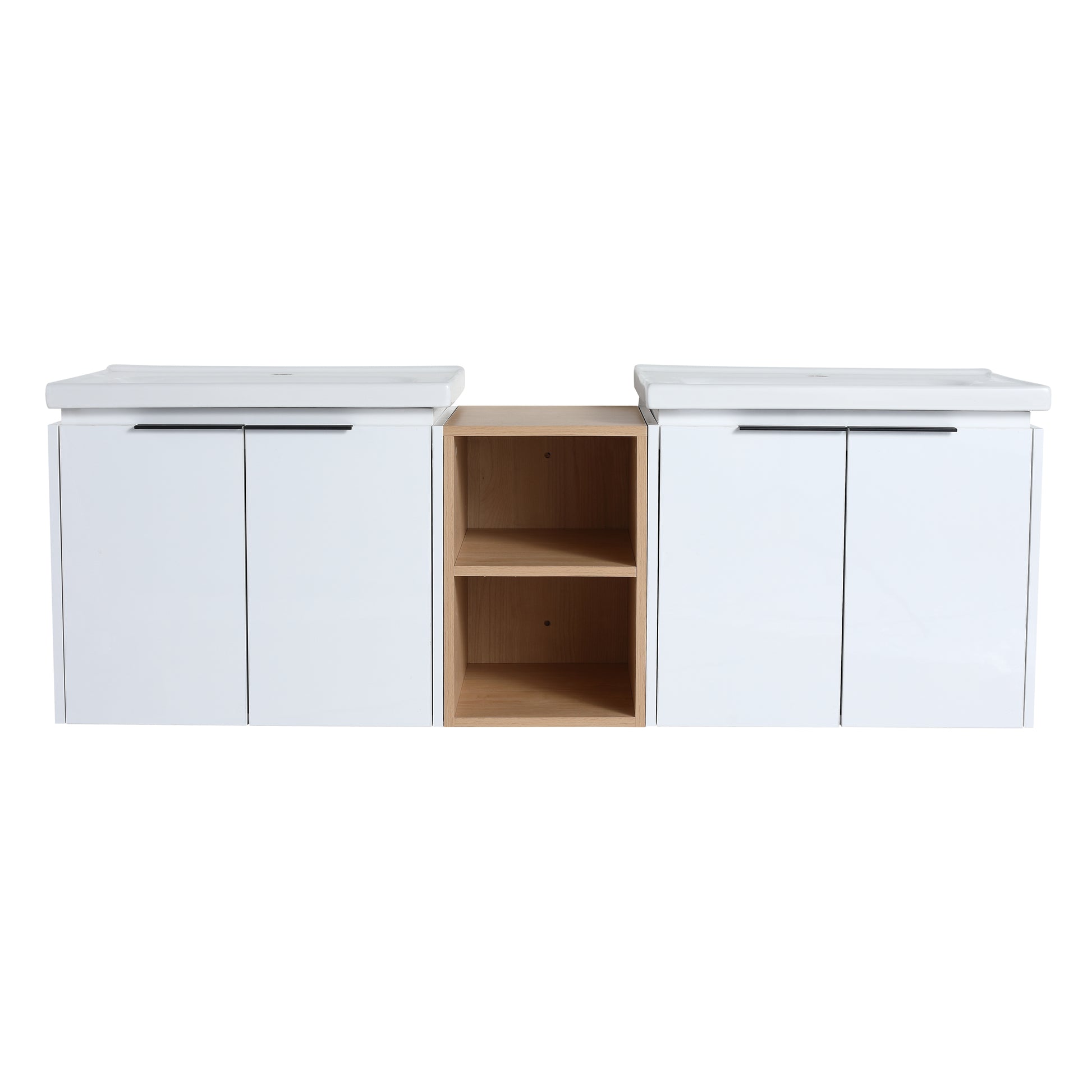 60 Inch Soft Close Doors Bathroom Vanity With Sink, And A Small Storage Shelves,Bvc07460Whltk White 4 1 Bathroom Wall Mounted Modern Plywood