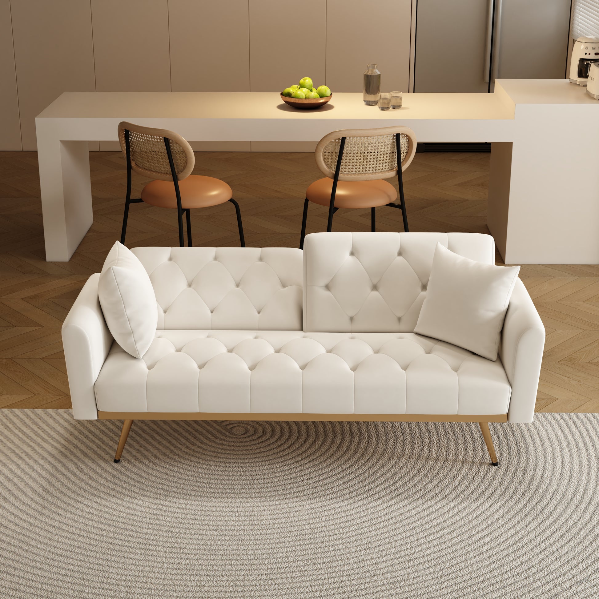 The 68.3 "Beige Velvet Sofabed Is Good Looking And Easy To Assemble Beige Velvet 2 Seat