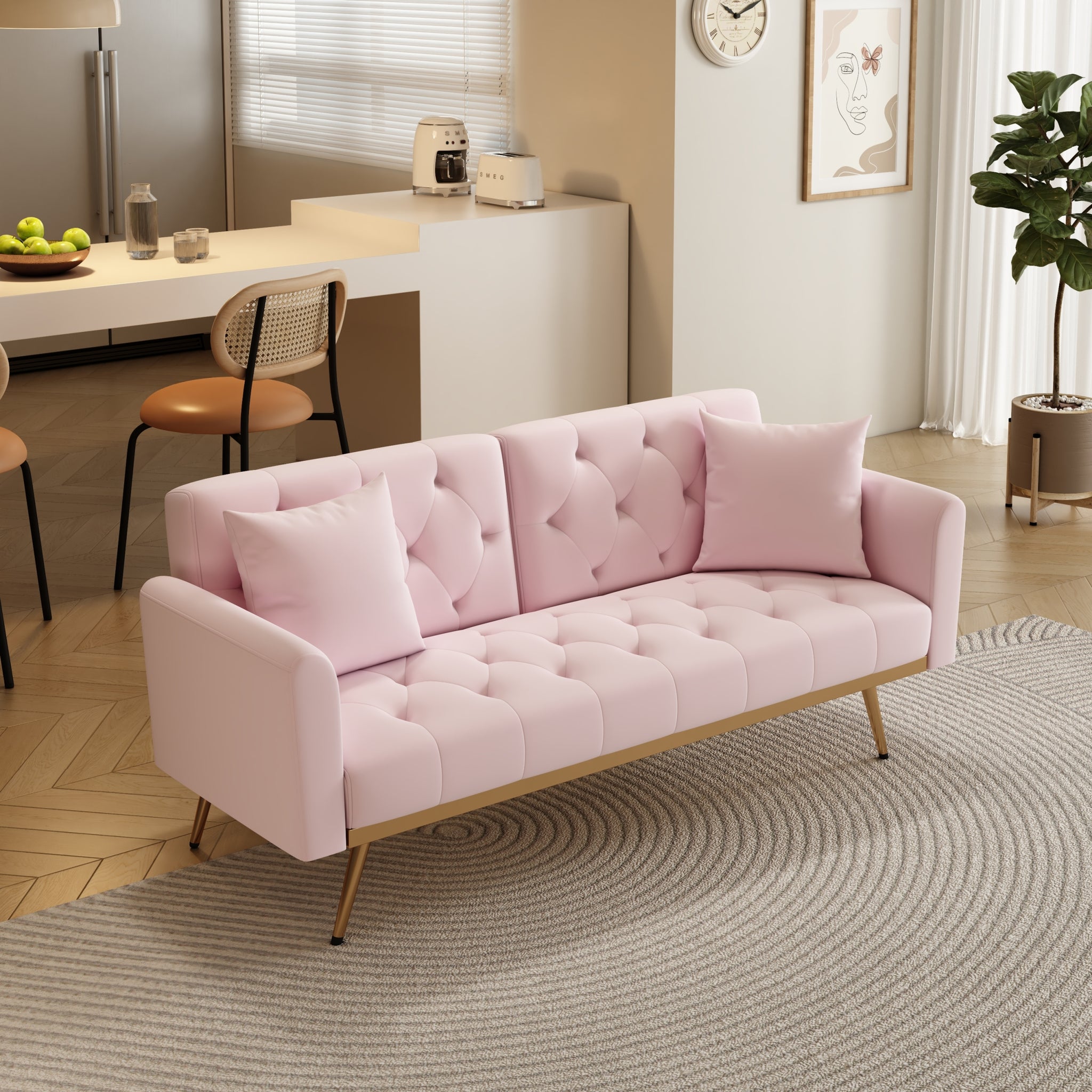 The 68.3 "Pink Velvet Sofabed Is Beautiful And Easy To Assemble Pink Velvet 2 Seat