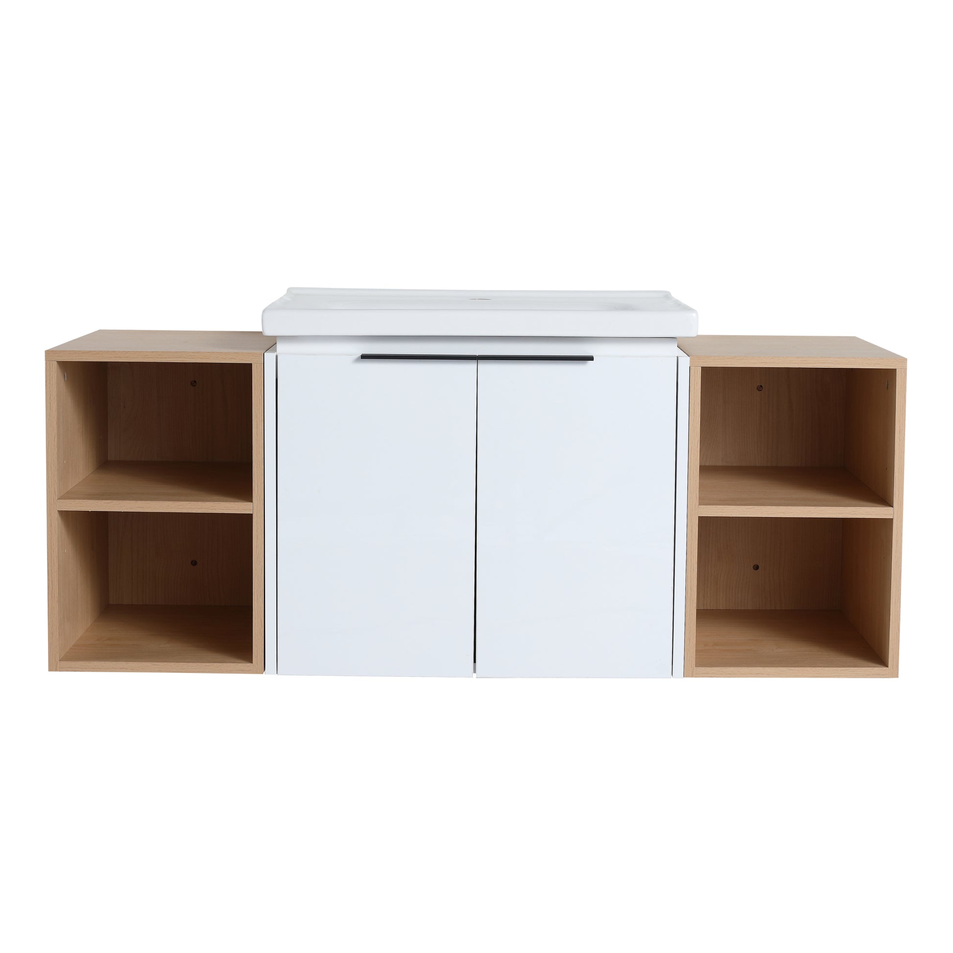 48 Inch Soft Close Doors Bathroom Vanity With Sink, And Two Small Storage Shelves,Bvc07448Whltk White 2 2 Bathroom Wall Mounted Modern Plywood