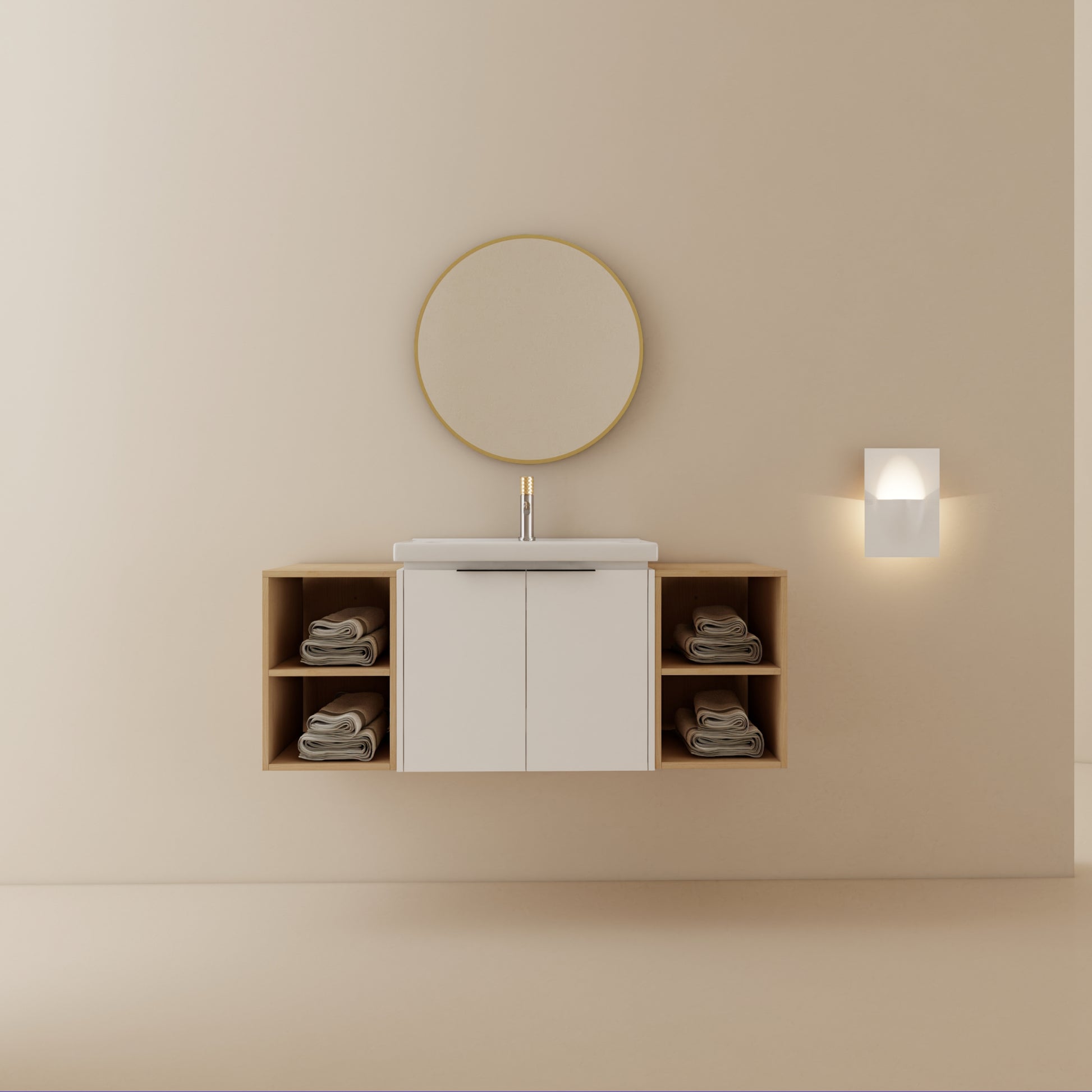 48 Inch Soft Close Doors Bathroom Vanity With Sink, And Two Small Storage Shelves,Bvc07448Whltk White 2 2 Bathroom Wall Mounted Modern Plywood