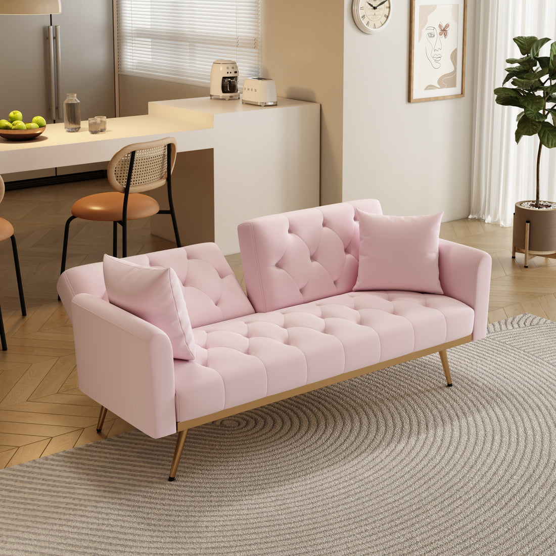 The 68.3 "Pink Velvet Sofabed Is Beautiful And Easy To Assemble Pink Velvet 2 Seat