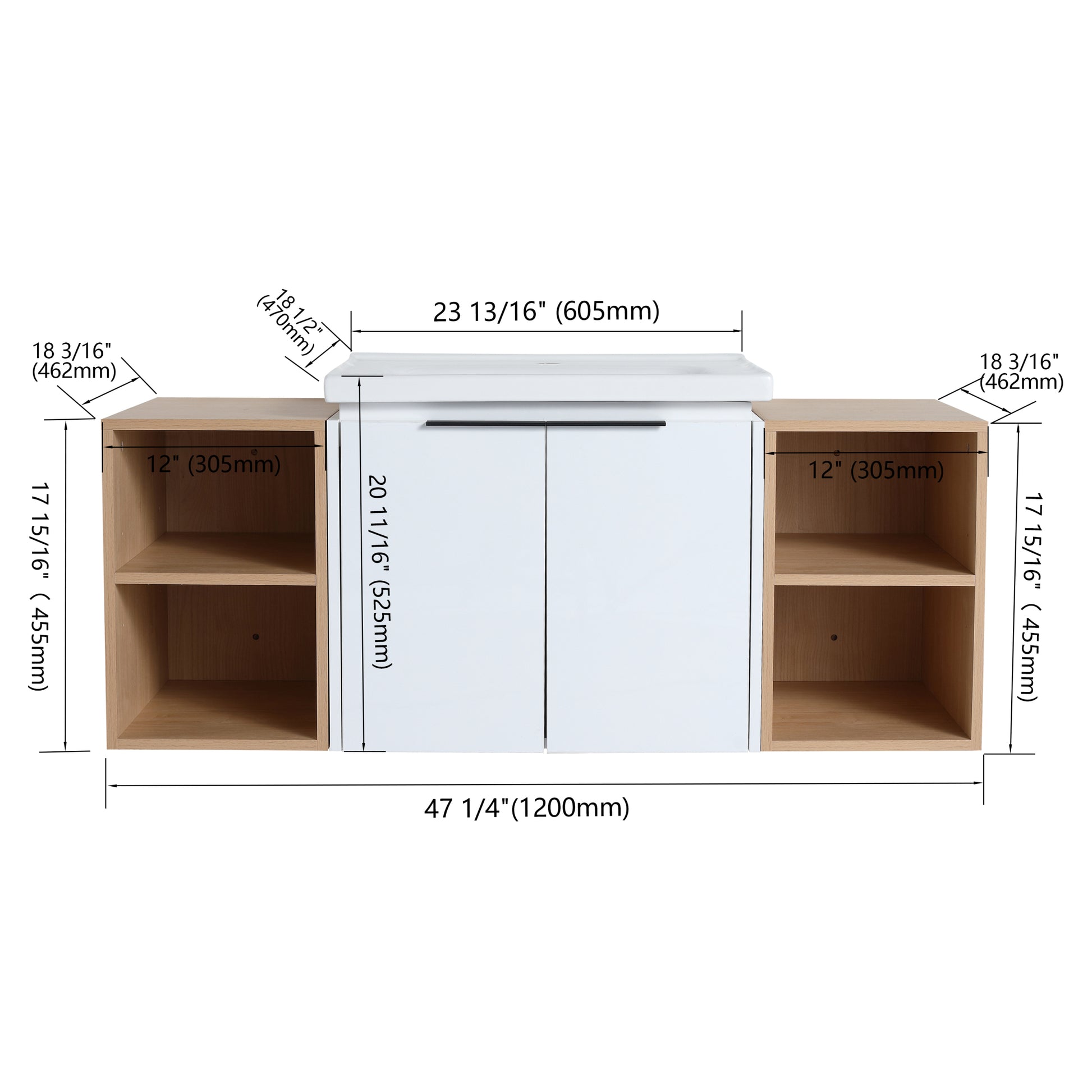 48 Inch Soft Close Doors Bathroom Vanity With Sink, And Two Small Storage Shelves,Bvc07448Whltk White 2 2 Bathroom Wall Mounted Modern Plywood