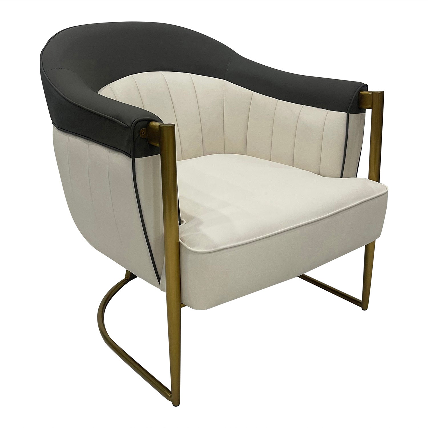 Gray, Off White And Gold Sofa Chair Off White Stainless Steel Vinyl