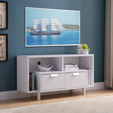 Modern Tv Stand With Two Shelves And Two Drawers White White 40 49 Inches Particle Board