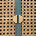 2 Door Cabinet With Semicircular Elements,Natural Rattan Weaving,Suitable For Multiple Scenes Such As Living Room, Bedroom, Study Room Dark Green Mdf