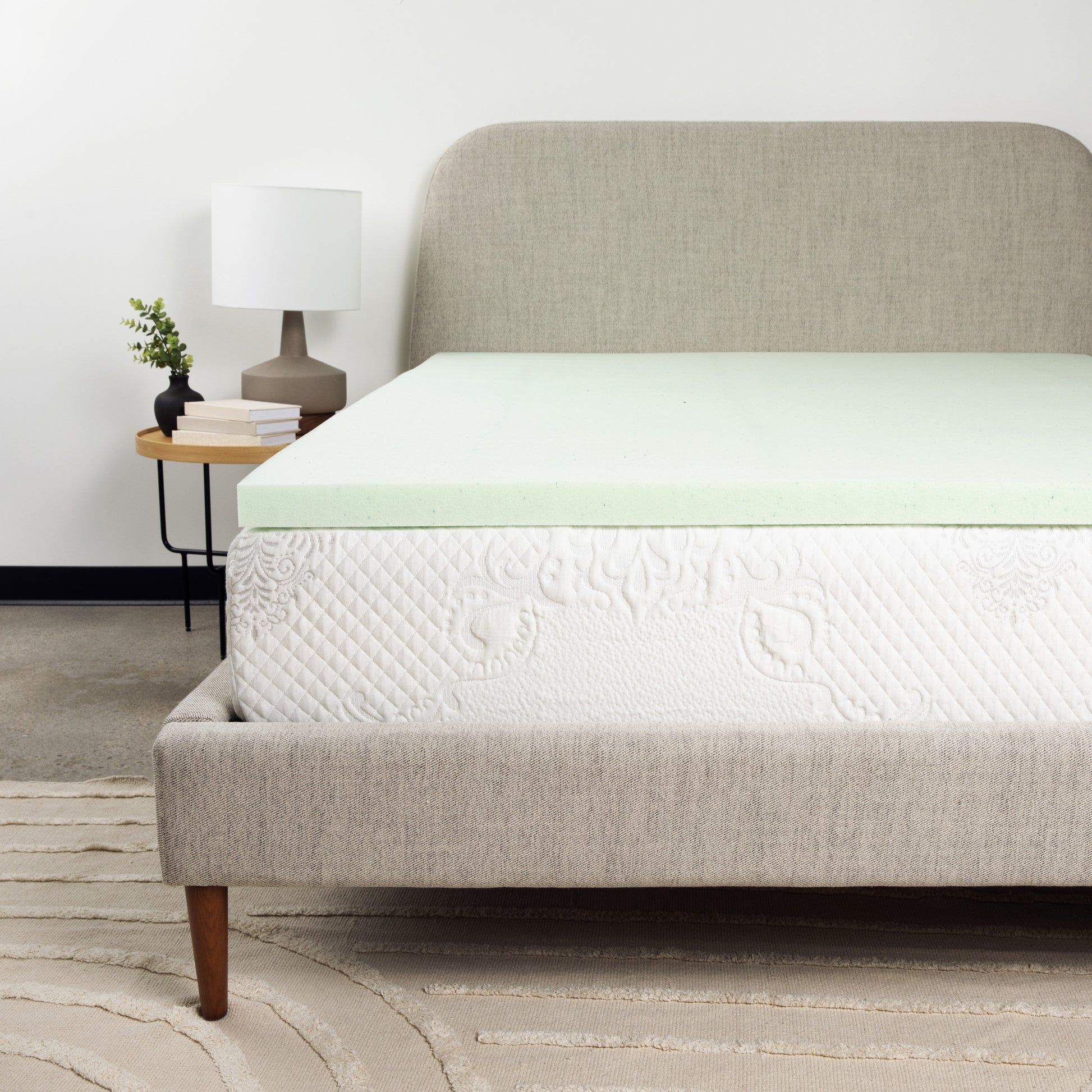 2 Inch Twin Xl Size Cool Gel Memory Foam Mattress Topper Light Green Bedroom Foam