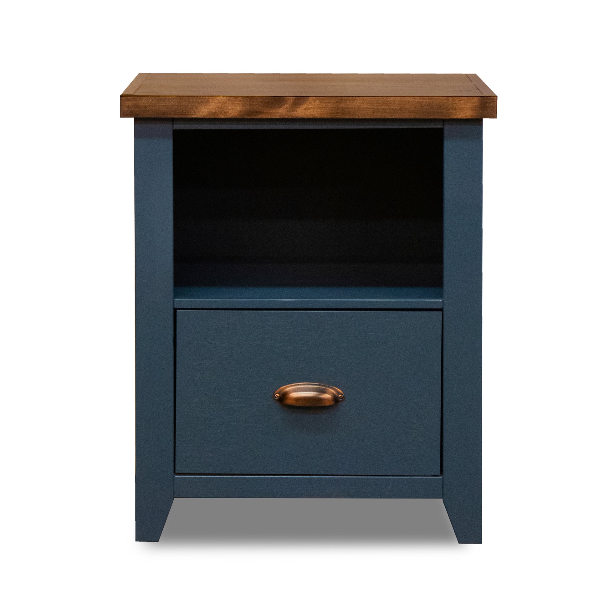 Nantucket 22 Inch 1 Drawer File, No Assembly Required, Blue Denim And Whiskey Finish Filing Cabinets 1 2 Drawers Blue Office Coastal,Farmhouse Poplar Solid Wood