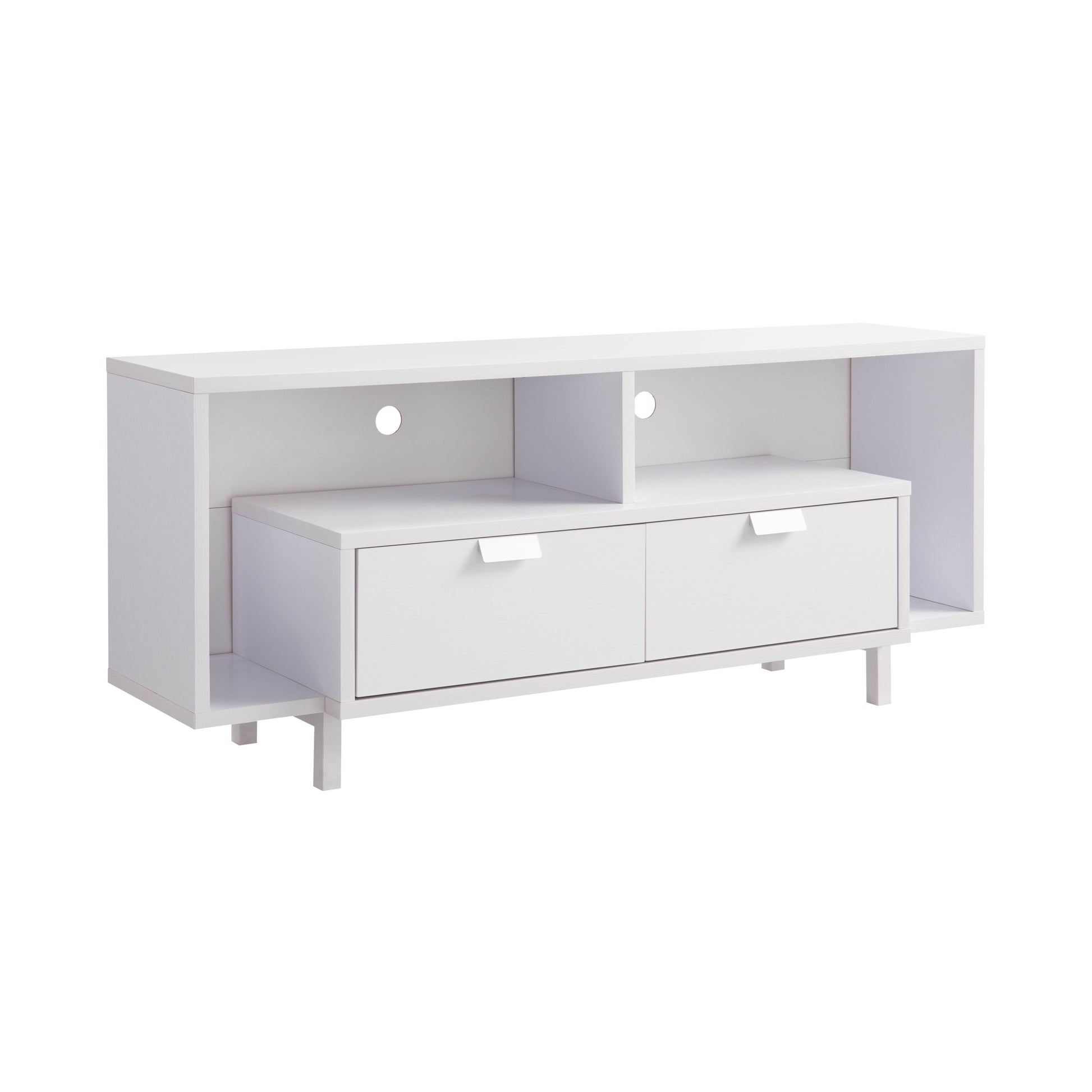 Modern 60" Tv Stand With Two Shelves And Two Drawers White White 50 59 Inches Particle Board
