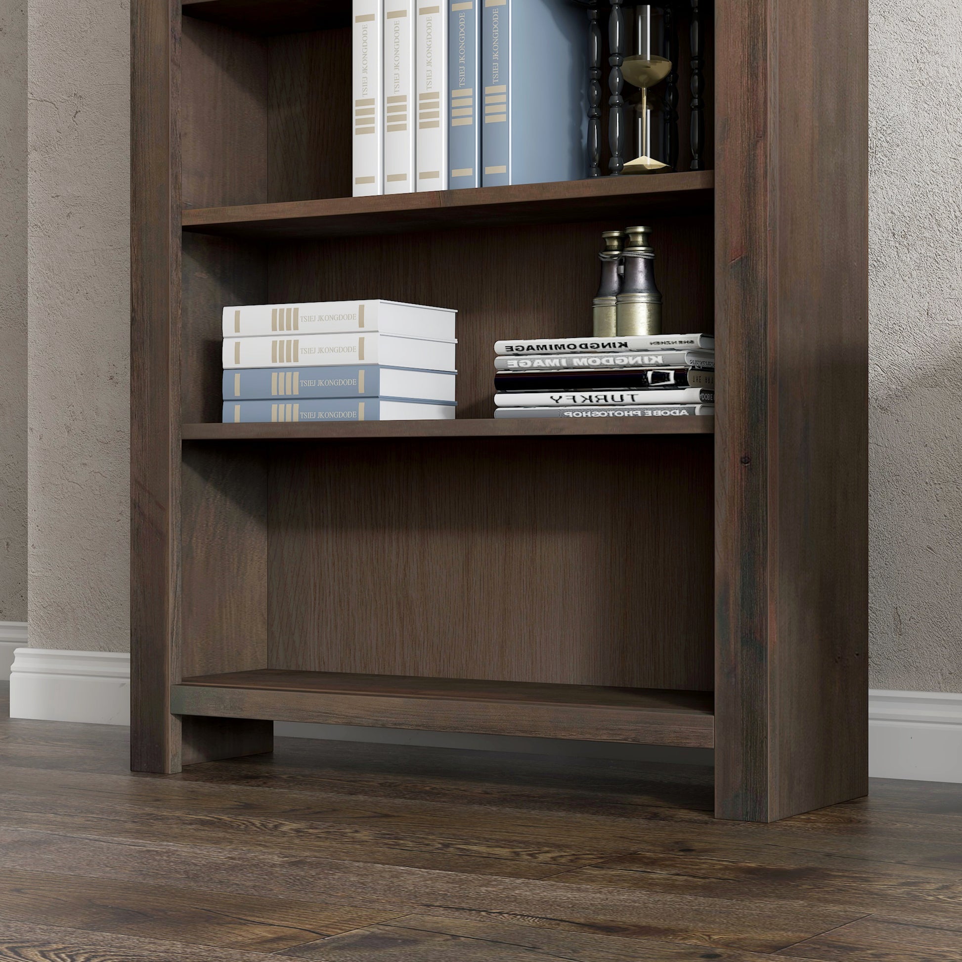 Joshua Creek 48 Inch High 4 Shelf Bookcase, No Assembly Required, Barnwood Finish 3 Brown Brown Office Closed Back Rustic,Transitional Alder Solid Wood