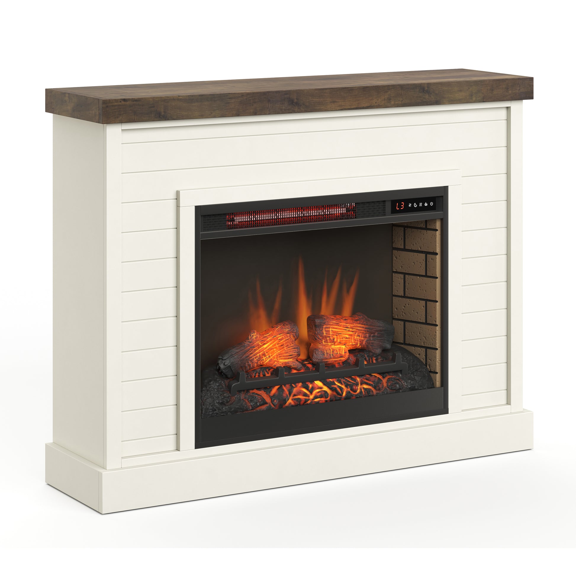 Washington 48 Inch Fireplace With Mantel, Jasmine Whitewash And Barnwood Finish Up To 40 Powder Coated Electric White 400 Coastal,Farmhouse,Nautical Yes Insert Solid Wood Electric