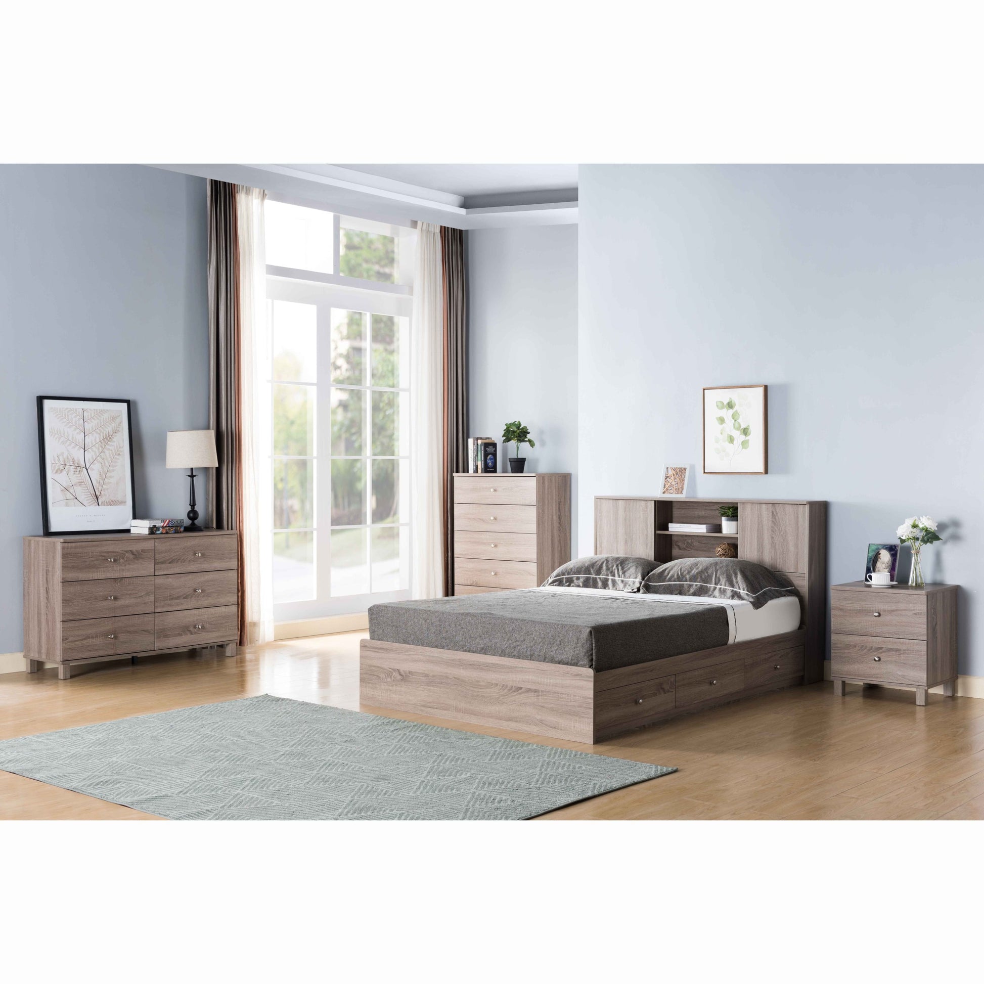 Dresser Six Drawers With Metal Knob Handles Brown Taupe Particle Board