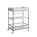 Rolling Kitchen Cart With Three Tier Storage And Four Wine Bottle Rack White And Silver Metal White Particle Board