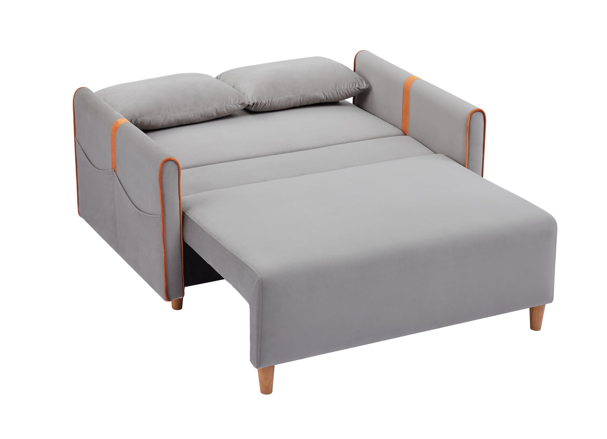 Convertible Comfortable Sleeper Velvet Sofa Couch With Storage For For Living Room Bedroom Sofabed Gray Gray Velvet