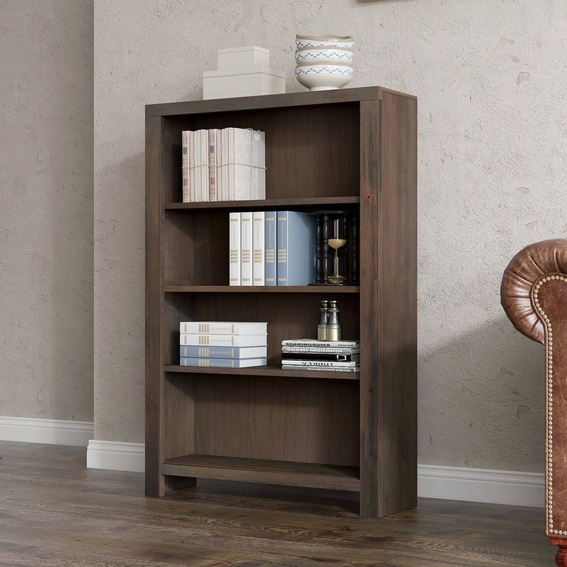Joshua Creek 48 Inch High 4 Shelf Bookcase, No Assembly Required, Barnwood Finish 3 Brown Brown Office Closed Back Rustic,Transitional Alder Solid Wood