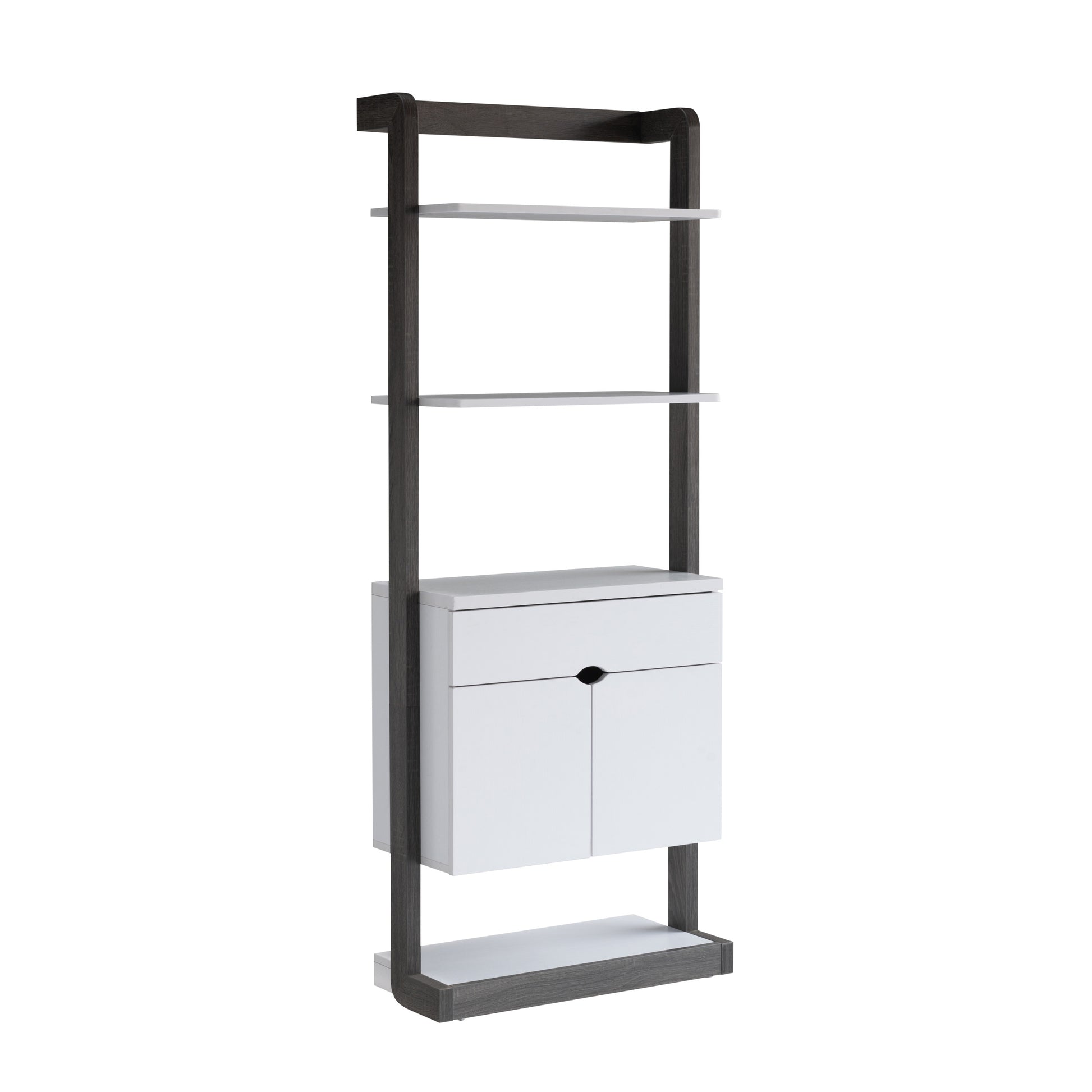 Contemporary Bookcase Four Open Shelve One Drawer Two Cabinets With Open Shelve White & Grey Grey Particle Board