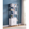 Six Shelf Modern Bookcase With Two Door Storage Cabinet With Two Shelves White And Black Metal White Particle Board