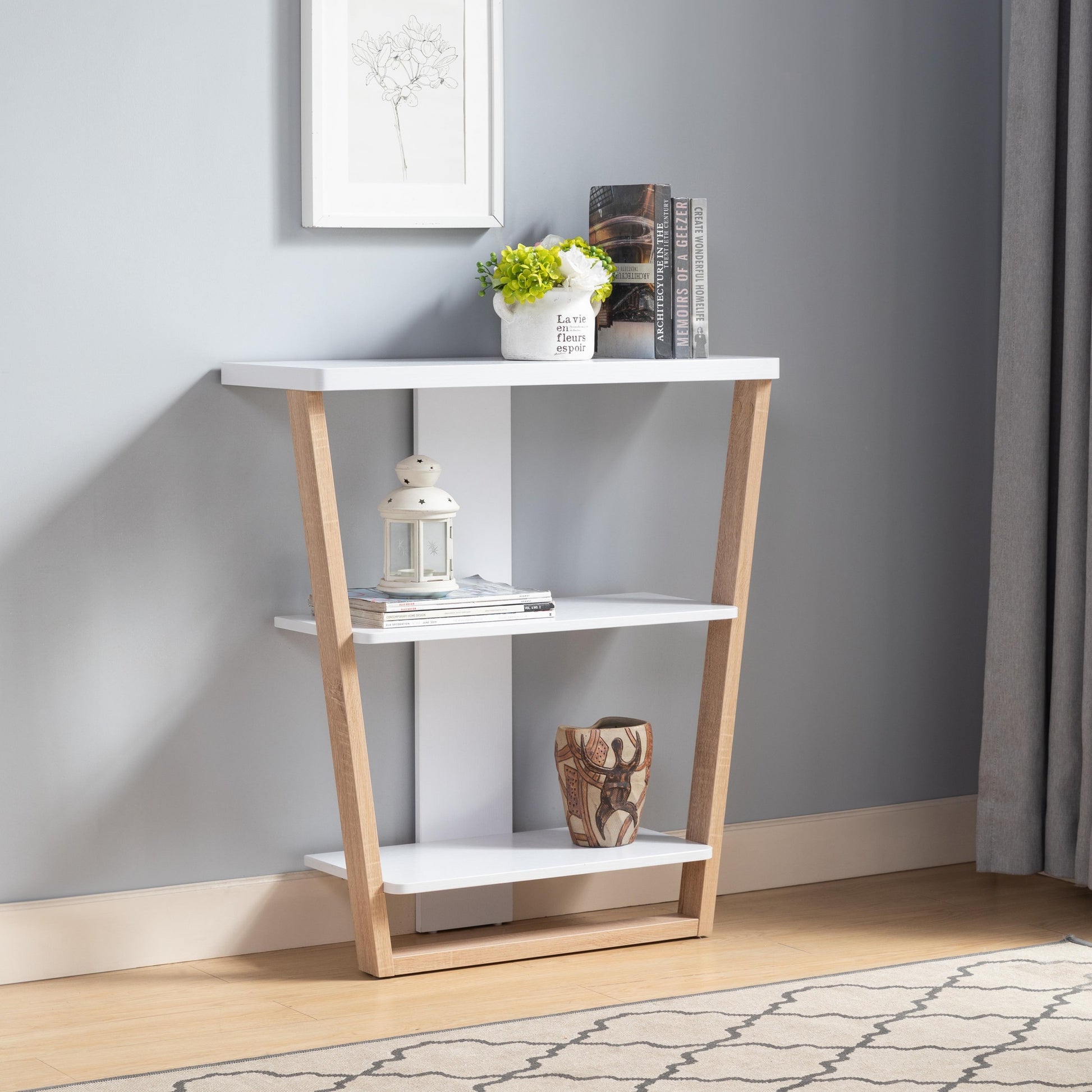 Contemporary Console Table With Three Open Shelves White & Light Brown White Particle Board