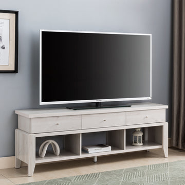 Modern Tv Stand With Three Open Shelves And Three Drawers White White Oak 60 69 Inches Particle Board