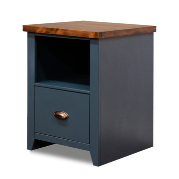 Nantucket 22 Inch 1 Drawer File, No Assembly Required, Blue Denim And Whiskey Finish Filing Cabinets 1 2 Drawers Blue Office Coastal,Farmhouse Poplar Solid Wood