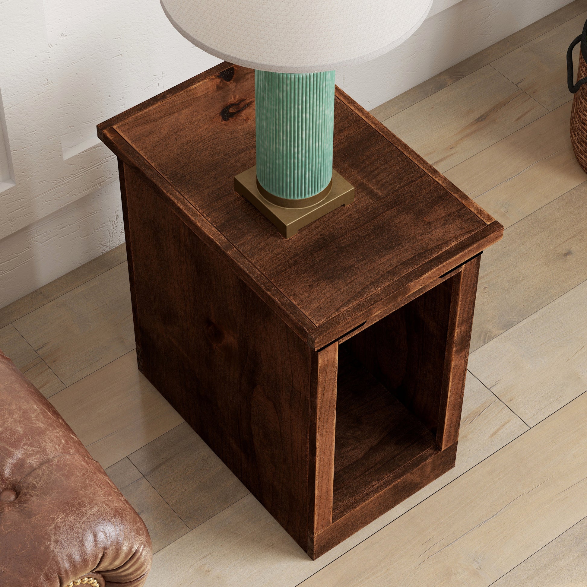 Farmhouse 14 Inch Chairside Table, No Assembly Required, Aged Whiskey Finish Brown Brown Primary Living Space Farmhouse,Lodge,Rustic Alder Rectangular Coffee & End Tables Solid Wood