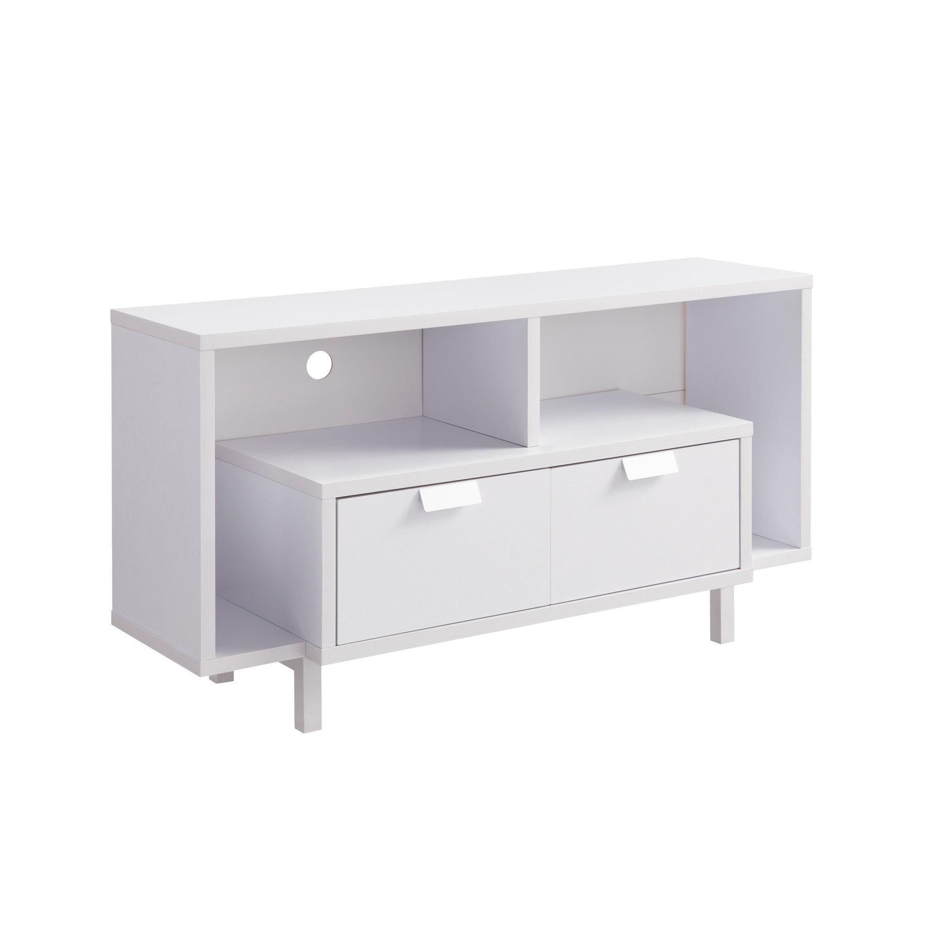 Modern Tv Stand With Two Shelves And Two Drawers White White 40 49 Inches Particle Board