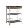 Rolling Kitchen Cart With Three Tier Storage And Four Wine Bottle Rack Brown And White Metal Taupe Particle Board