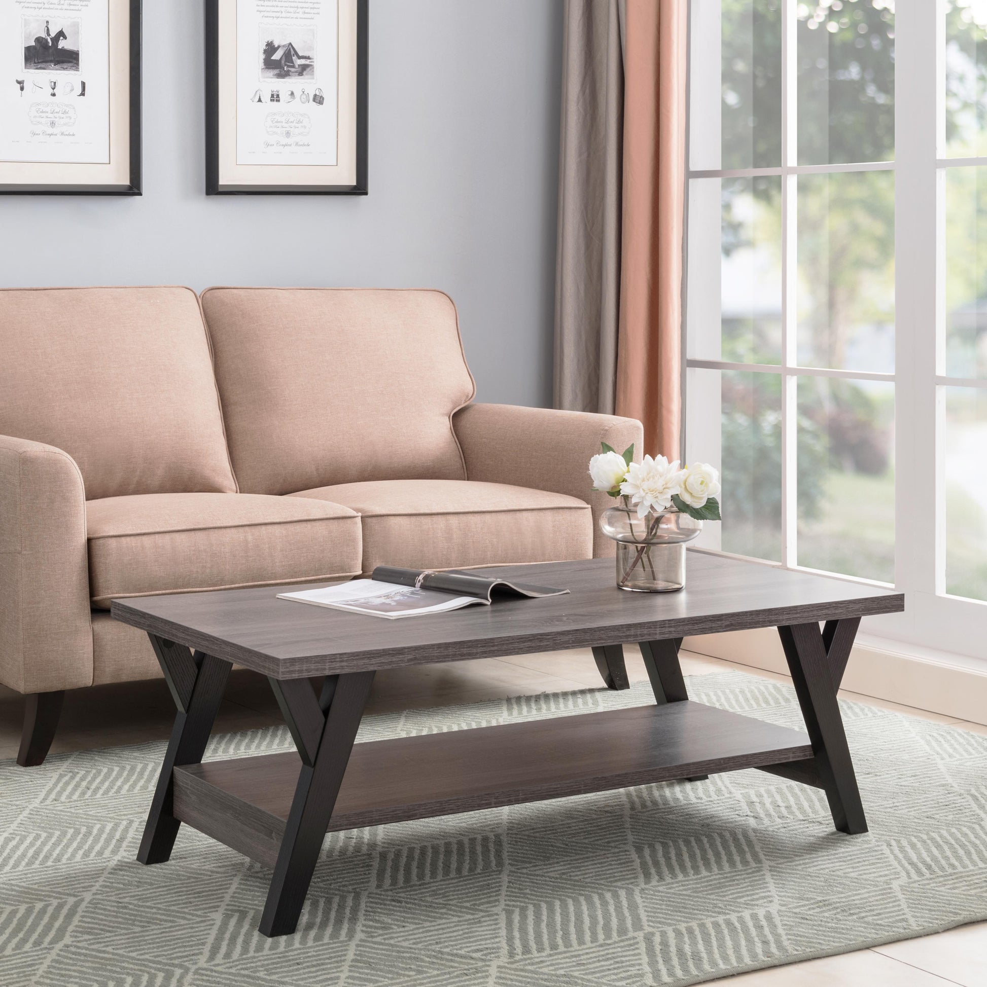Modern Two Tier Coffee Table Grey And Black Grey Particle Board