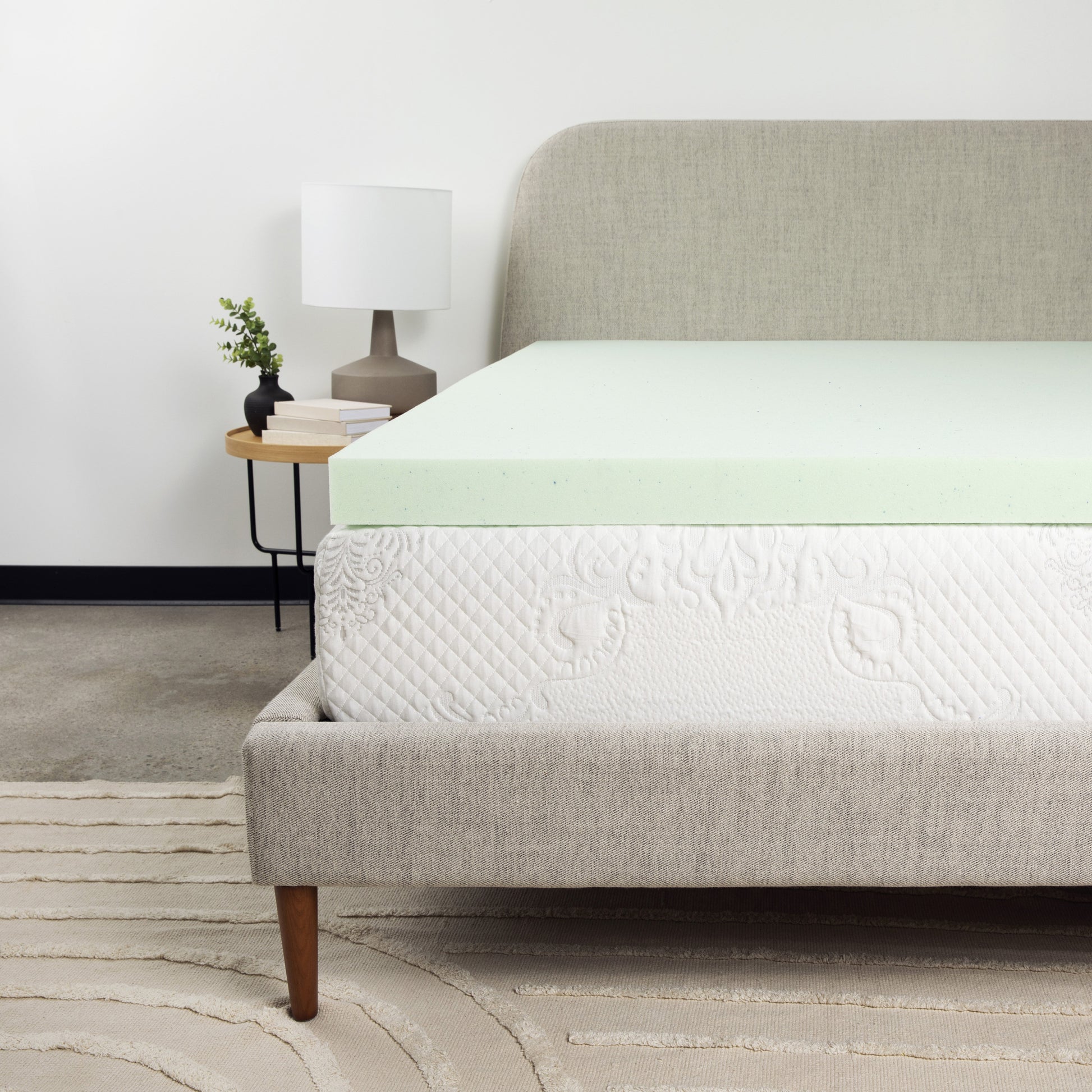 3 Inch Twin Size Cool Gel Memory Foam Mattress Topper Light Green Bedroom Foam